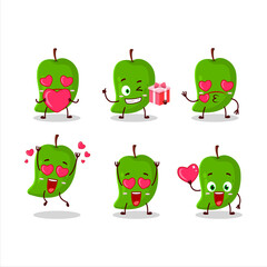 Green mango cartoon character with love cute emoticon
