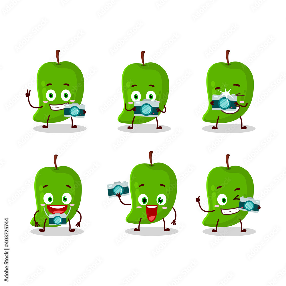 Poster Photographer profession emoticon with green mango cartoon character