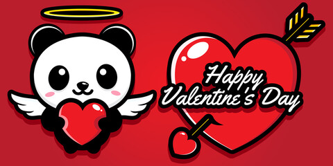 cute panda character design on happy valentine's day greeting card © Wantrisna Vektor