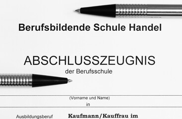 Fototapeta premium Abschlusszeugnis der Berufsschule