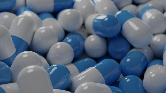 White and Blue Medicine Capsules with 3D Rendering