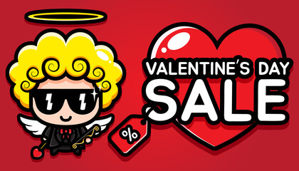 cute cupid character designs holding groceries on sale discount cards on valentine's day