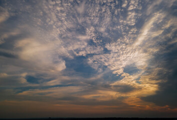 Colorful sunset bright horizon burning skies with clouds