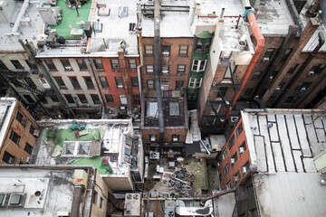 New york city looking down buildings grunge neighborhood apartment condo