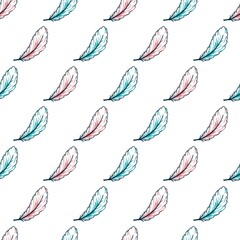 Retro Repeat Green and Red Colored Feather Vector Silhouette Seamless Pattern