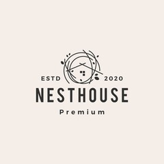 nest house hipster vintage logo vector icon illustration