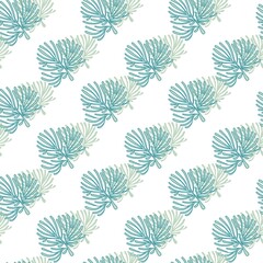 Retro Decorated Teal Colored Floral Tree Vector Seamless Pattern