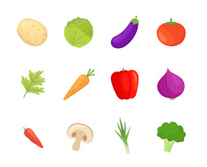 Vegetables icon set in Flast style Design