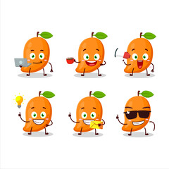 Mango cartoon character with various types of business emoticons