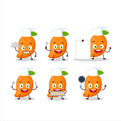 Cartoon character of mango with various chef emoticons