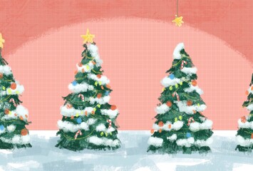 絵本のようなクリスマスツリーのイラスト