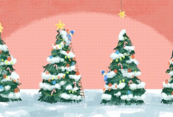 絵本のようなクリスマスツリーのイラスト