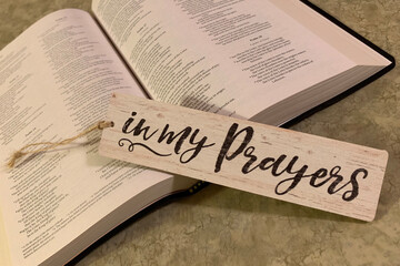 In My Prayers Sign on a Bible