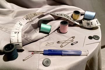 Sewing Items on a Gray Sheet