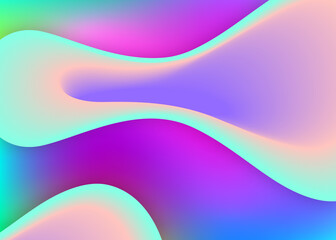 Fluid dynamic. Vivid gradient mesh. Cosmic magazine, banner layout. Holographic 3d backdrop with modern trendy blend. Fluid dynamic background with liquid shapes and elements.