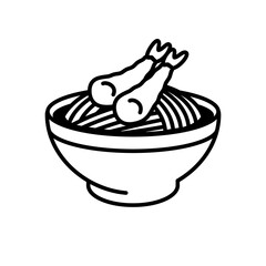 Shrimp tempura soba. Japanese buckwheat noodles. Soba.