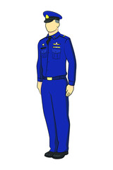 Standing Thailand air force student in drawing style isolated vector