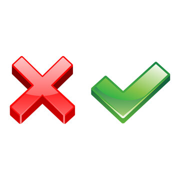 Vector illustration of a check mark and a cross. Perfect for the design element of the tips, do and don't do, a choice or suggestion. Shiny check mark and cross mark icon.