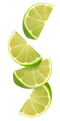 falling pieces of lime isolated on white background.