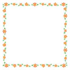 Obraz premium 水彩の飾りフレーム オレンジ色の花 正方形