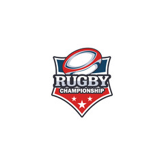 Rugby club emblem. American Football badge shield logo, Rugby ball team game club elements, Vector Logo Illustration Fit to championship or team
