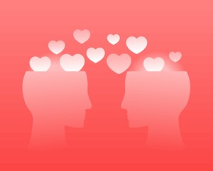 Think about love. Silhouette of a couple in love. Valentine day. The brain is full of love. Illustration vector