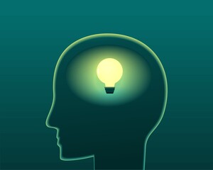 Silhouette of a head with bright shining lights. Get inspiration and innovation. Illustration vector