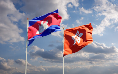 Flags of Hong Kong HK and Cambodia.