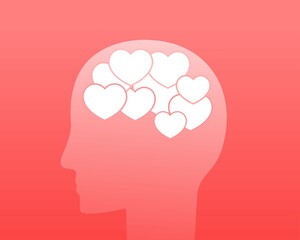 Think about love. Valentine day. Fall in love. Human head filled with heart. Illustration vector 