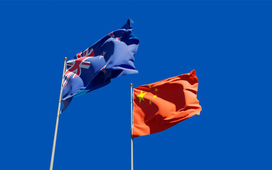 Flags of New Zealand and China.