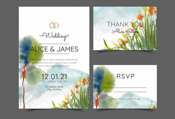 wedding invitation cards landscapes with watercolor techniques