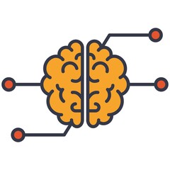 Artificial intelligence super brain vector icon. Human brain connected to network.