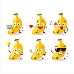 Fotobehang Banana cartoon character with various types of business emoticons © kongvector