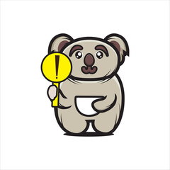 Koala mascot illustration design with warning sign
