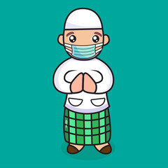 Muslim male cartoon design wearing a mask