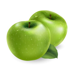 Two ripe green apples on a white background.