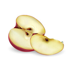 Sliced red apple on a white background.