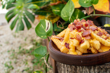 French wing potatoes with chorizo and extra cheese in nature