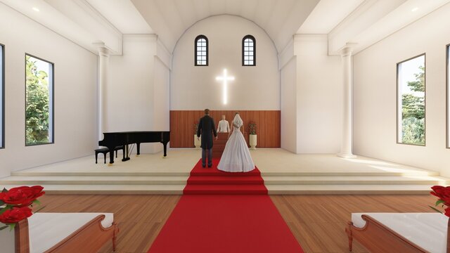 結婚式2　バージンロード　人あり2　イラスト124