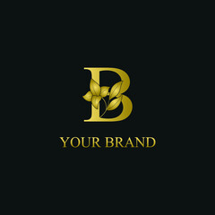 Golden Luxury Initial letter B with flower for cosmetic, boutique, florist, jewelry, hotel logo concept vector