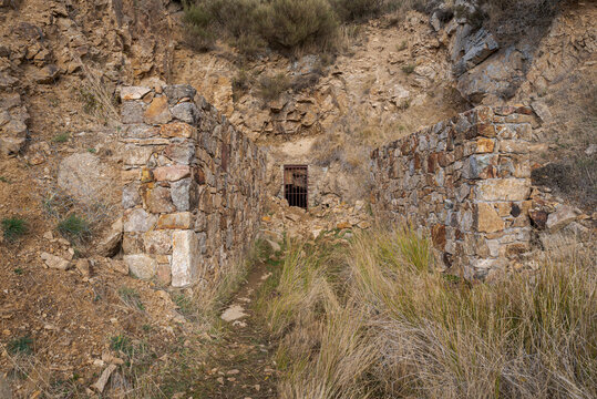 Pithead of the abandoned silver mine of Bustarviejo, in the province of Madrid, Spain. The mine was active from the 17th to the 20th century