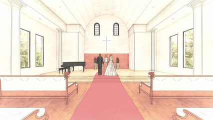 教会 結婚式 バージンロードキスシーン イラスト99 Wall Mural Hiro Studio 教会 結婚式 バージンロードキスシーン イラスト99 Wall Mural Hiro Studio