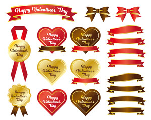 バレンタインデー用ハートとリボンのグラフィックアイコン素材文字あり赤/白背景