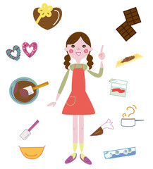 楽しそうにスイーツをつくる女性　セット　イラスト