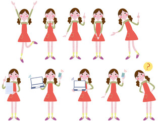 楽しそうにスイーツをつくる女性　セット　イラスト