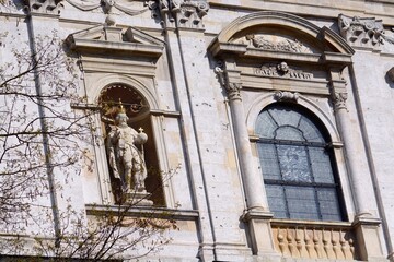 Saint Sigismund. The main facade of the Church of the Holy Apostles Peter and Paul. Krakow. Poland