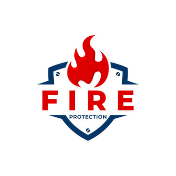 Fire shield protection logo template design vector red and blue color
