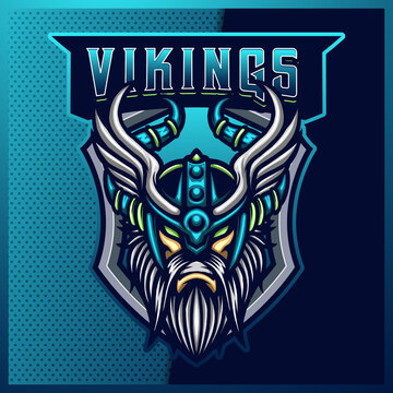 God Odin Viking esport and sport mascot logo design with modern illustration concept for team, badge, emblem and t-shirt printing. Barbarian god illustration on isolated background. Premium Vector