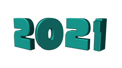 3d illustration green text with the number 2021 and embossed in black, with a background with a Bokeh effect, out of focus, in different colors with a space for text. Happy New Year 2021.