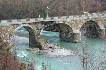 floods fall bridge over the panaro river